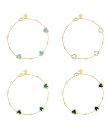  hot selling recycled sterling silver gold cz heart mother of pearl turquoise onyx bracelet