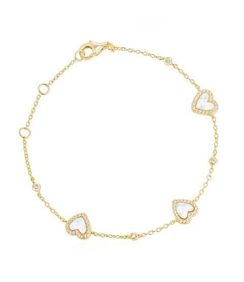  hot selling recycled sterling silver gold cz heart mother of pearl turquoise onyx bracelet