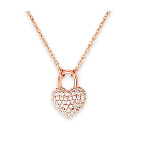  18k gold 925 silver jewelry classic heart lock pave cz charm women necklace